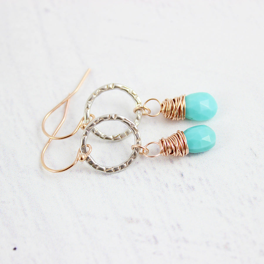 Turquoise Gemstone Mixed Metal Dangle Earrings