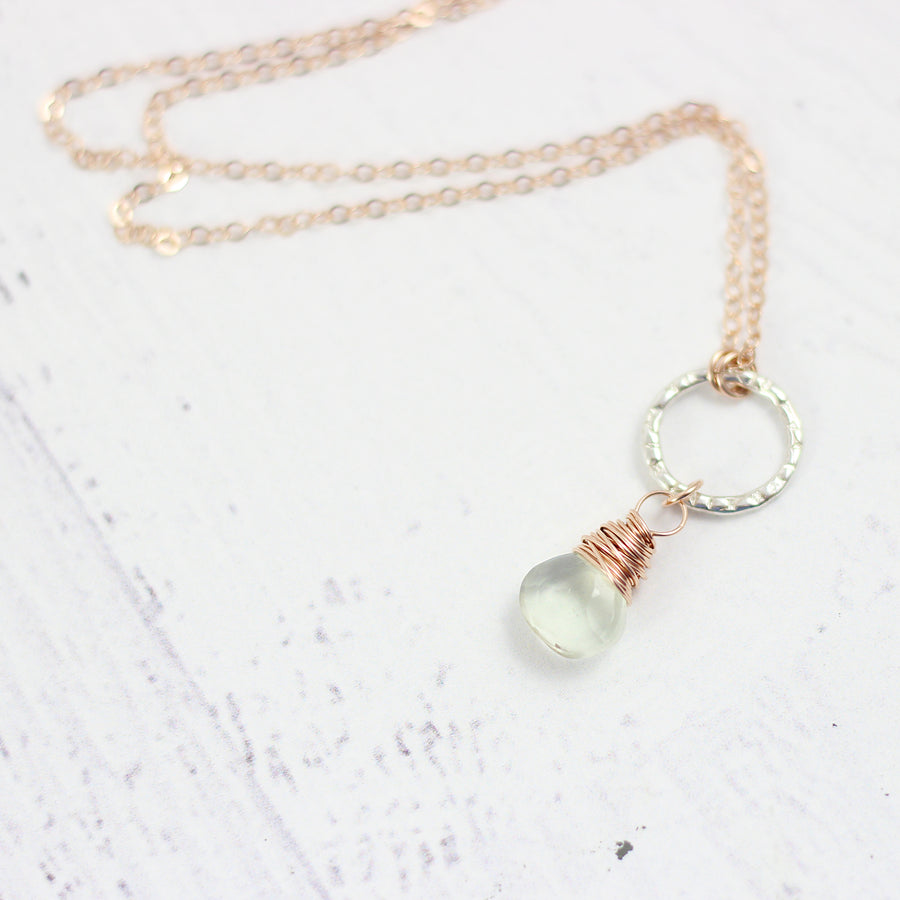 Light Green Amethyst Necklace in Sterling Silver and Rose Gold