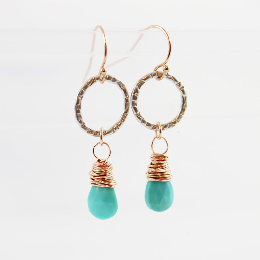 Turquoise Gemstone Mixed Metal Dangle Earrings