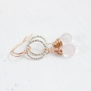 Pink Rose Quartz Mixed Metal Earrings in Sterling Silver and Rose Gold