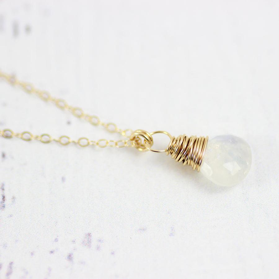 Rainbow Moonstone Gold Stone Necklace