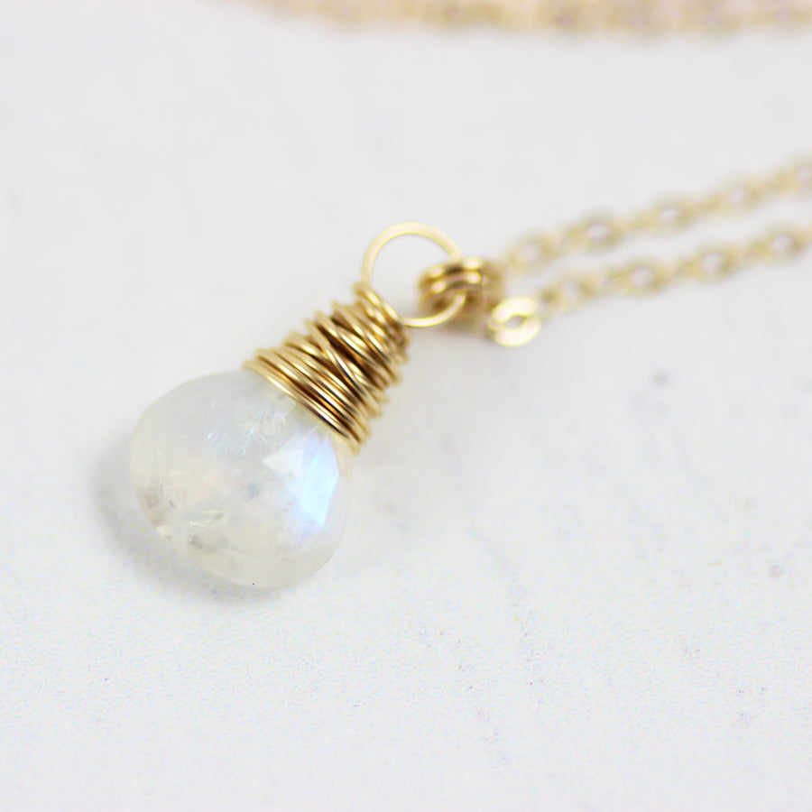 Rainbow Moonstone Gold Stone Necklace