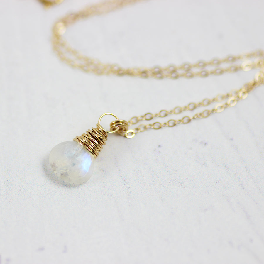 Rainbow Moonstone Gold Stone Necklace