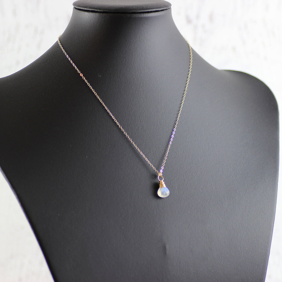 Rainbow Moonstone Gold Stone Necklace
