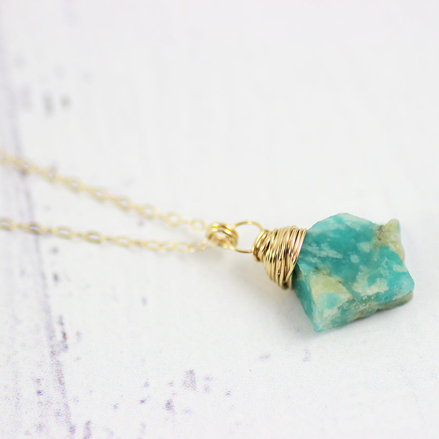 Raw Amazonite Gold Gemstone Necklace