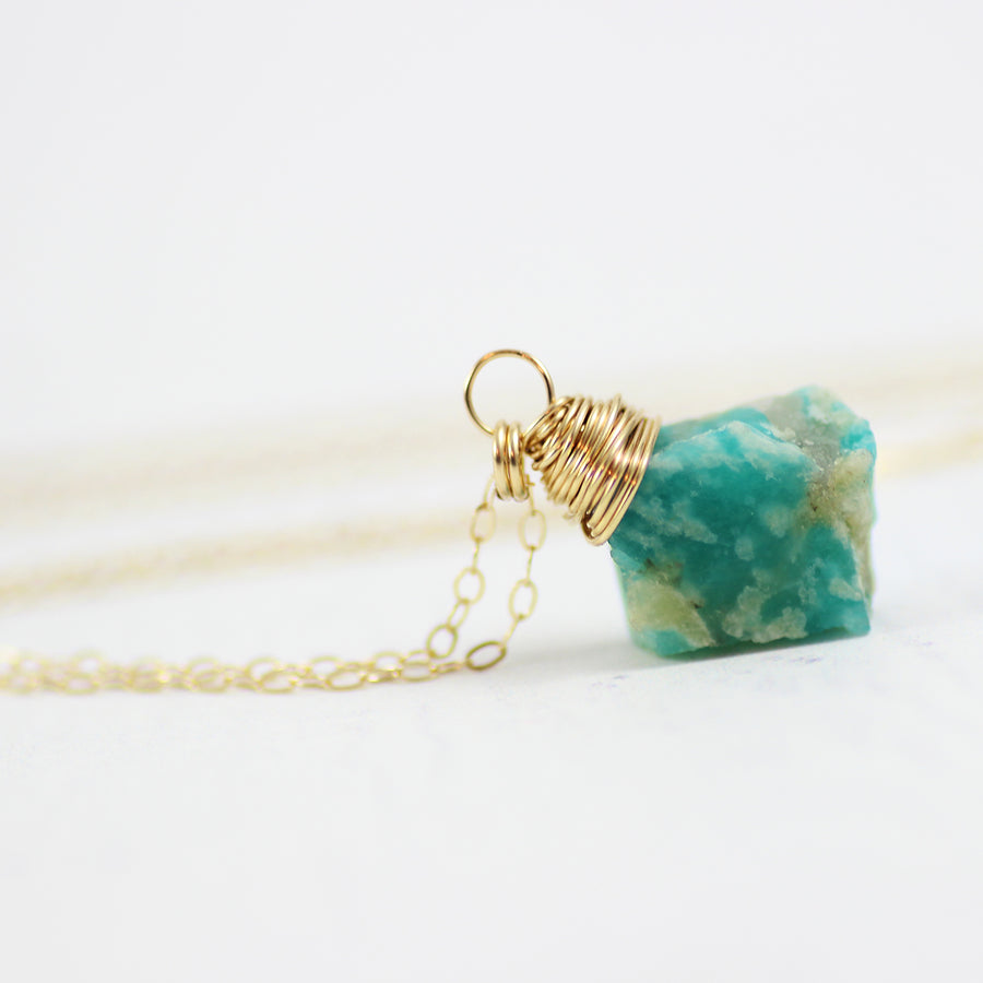 Raw Amazonite Gold Gemstone Necklace