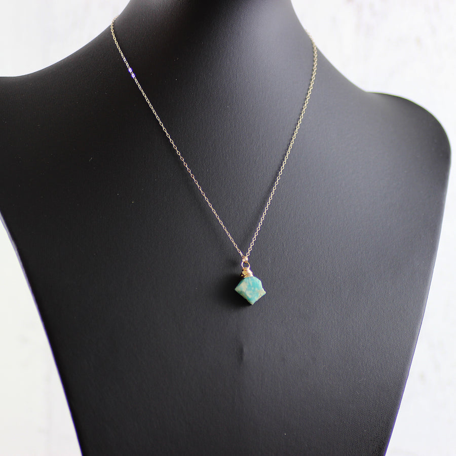 Raw Amazonite Gold Gemstone Necklace