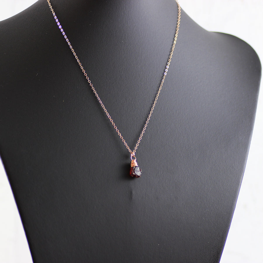 Raw Garnet Gemstone Rose Gold Necklace