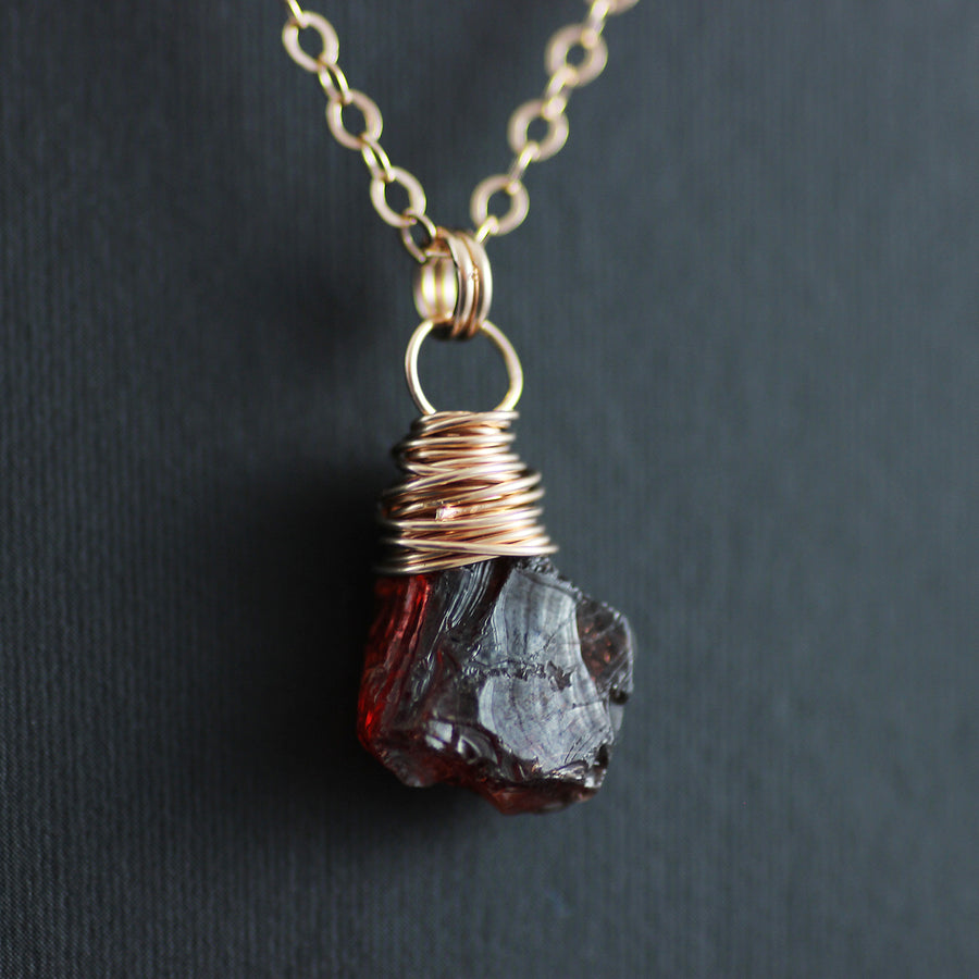 Raw Garnet Gemstone Rose Gold Necklace