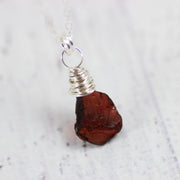 Raw Red Garnet Sterling Silver Birthstone Necklace