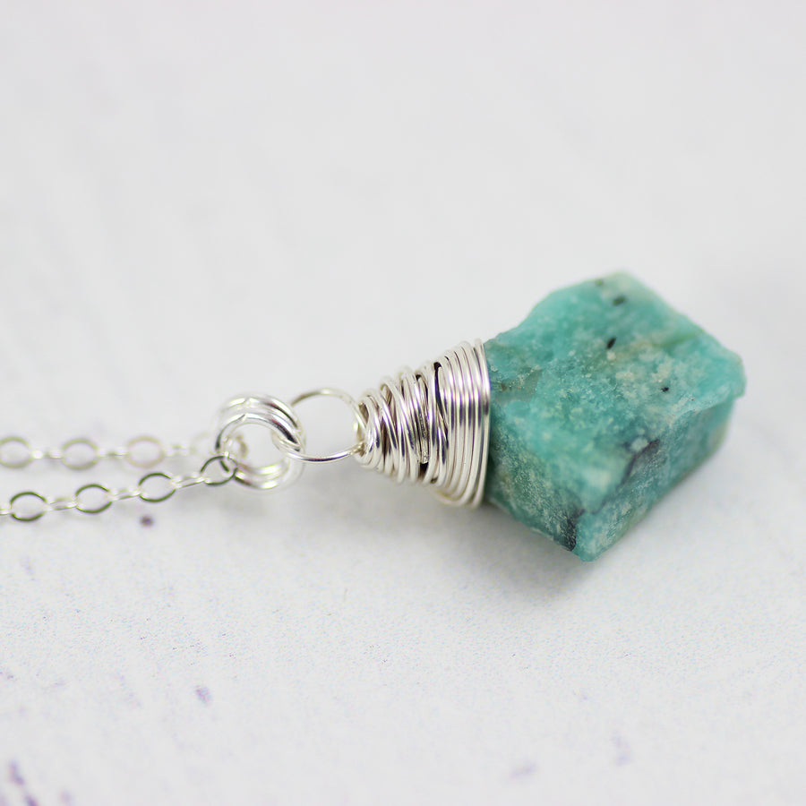 Raw Amazonite Sterling Silver Stone Necklace