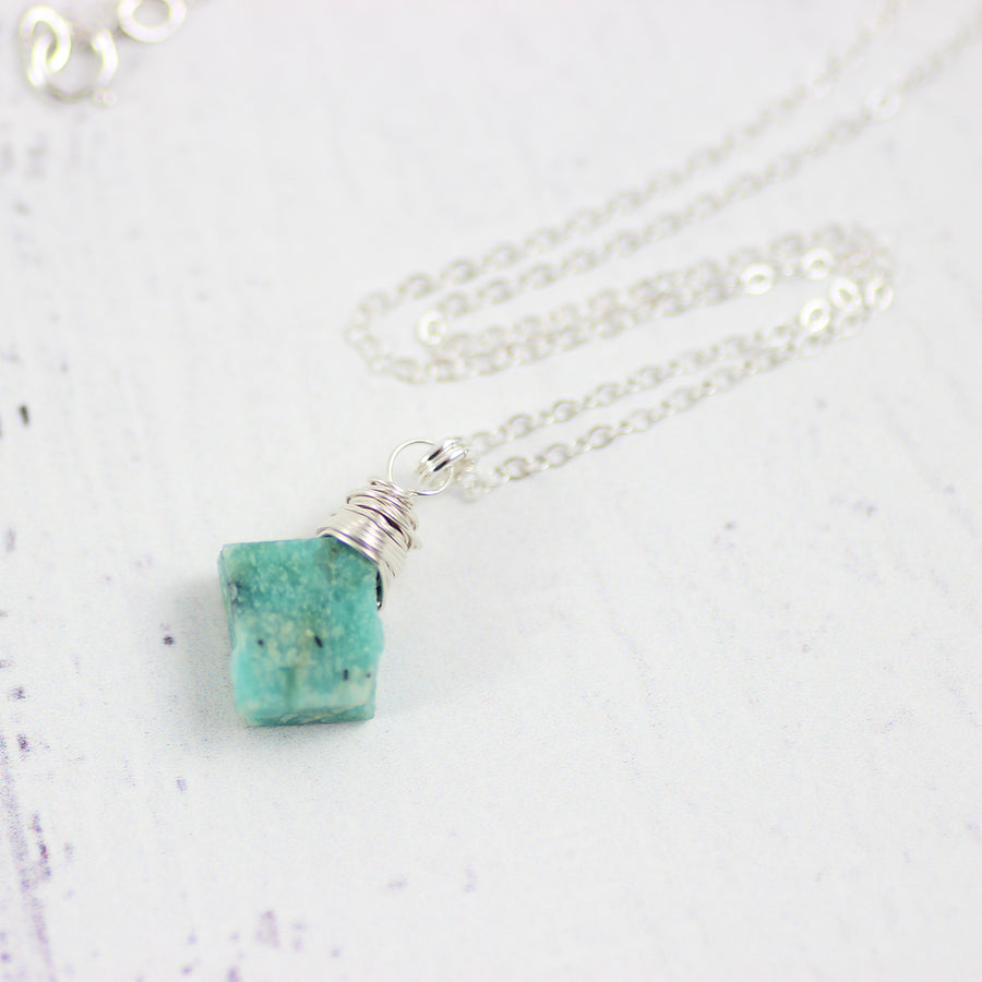 Raw Amazonite Sterling Silver Stone Necklace