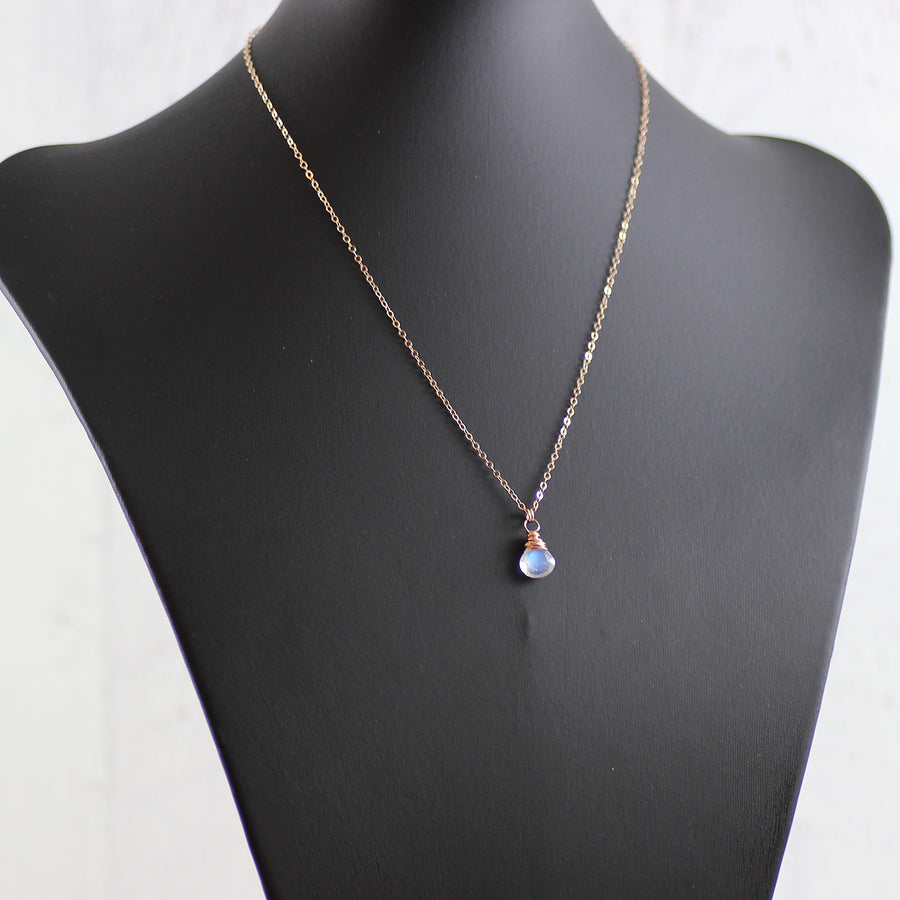 Rainbow Moonstone Small Rose Gold Pendant Necklace