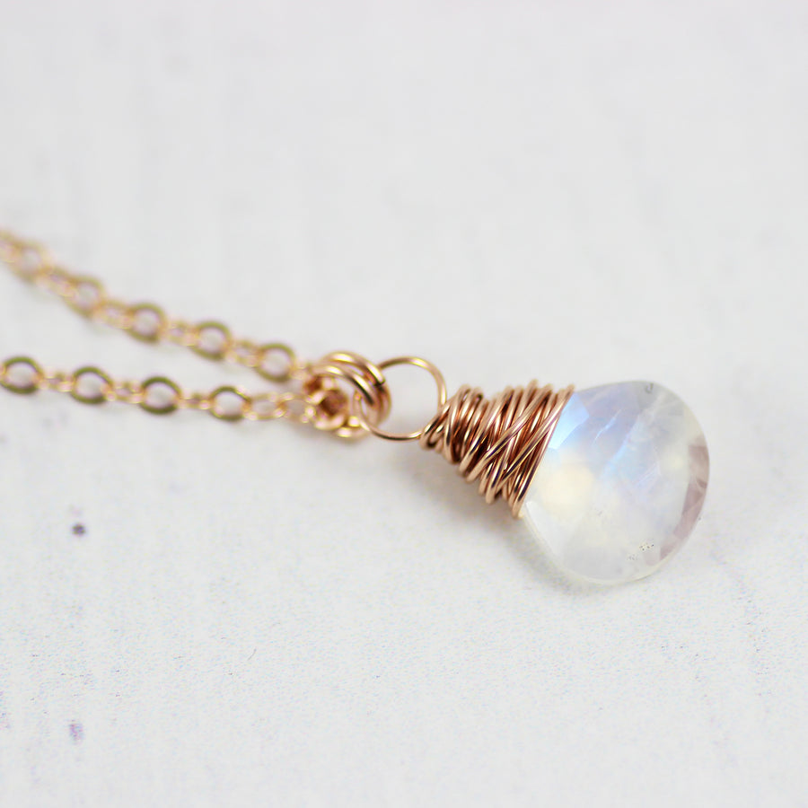 Rainbow Moonstone Small Rose Gold Pendant Necklace