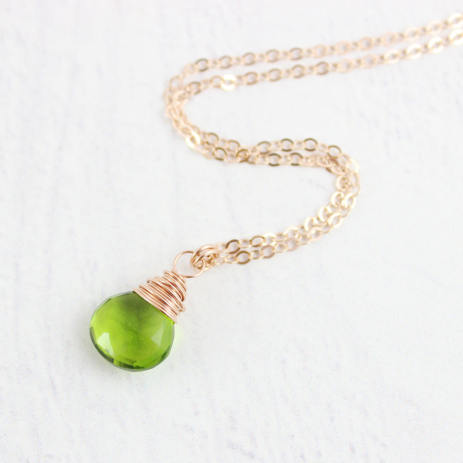 Green Quartz Rose Gold Gemstone Necklace