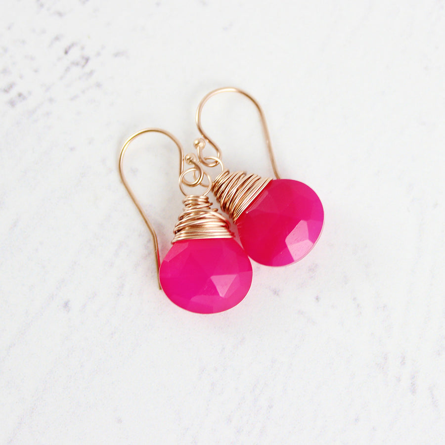 Hot Pink Rose Gold Gemstone Earrings