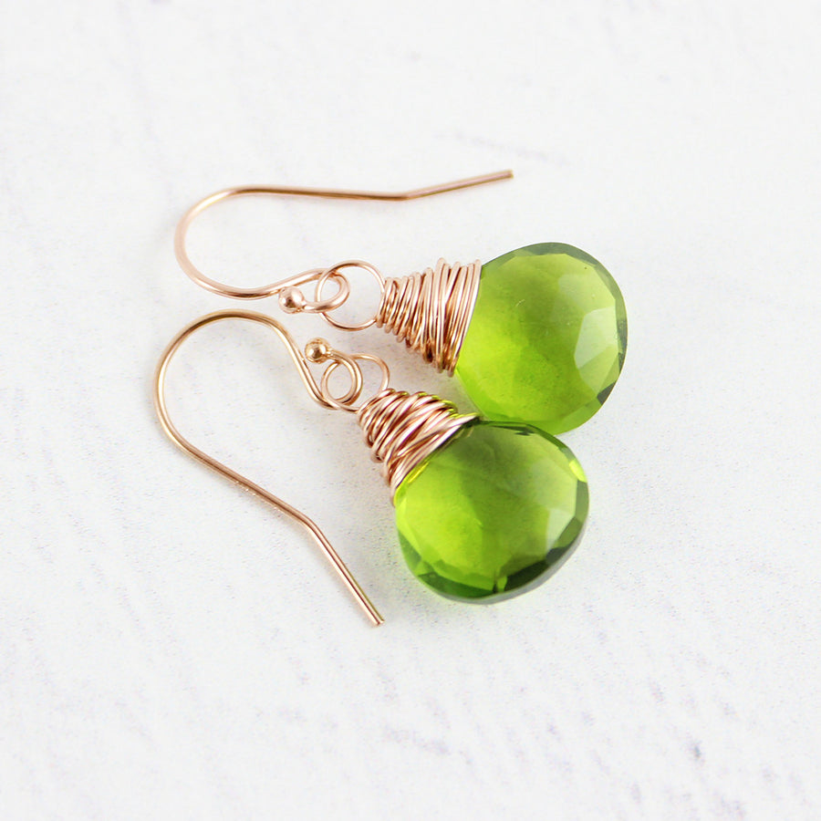 Green Quartz Rose Gold Dangle Earrings