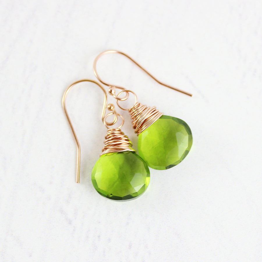 Green Quartz Rose Gold Dangle Earrings