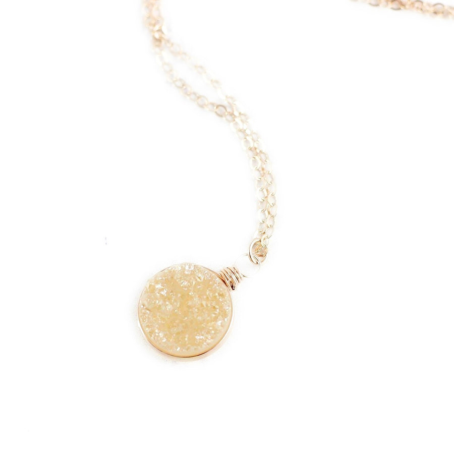 Light Champagne Druzy Rose Gold Circle Necklace