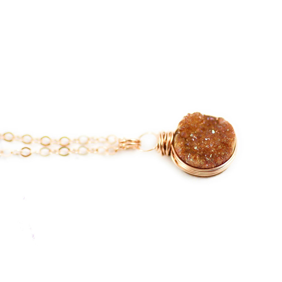 Dark Orange Druzy Rose Gold Necklace