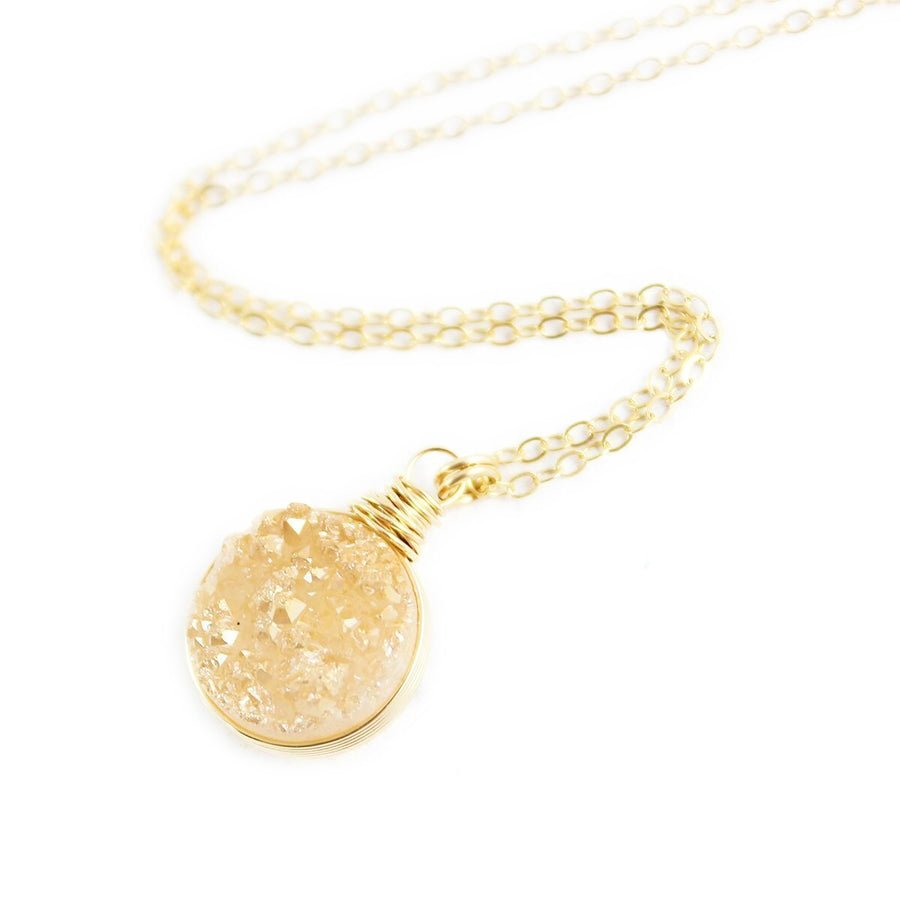 Light Champagne Druzy Gold Circle Necklace