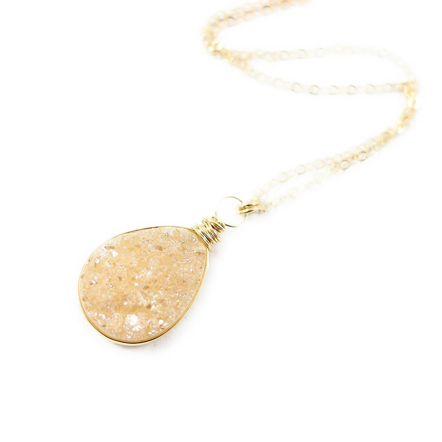 Light Champagne Druzy Gold Teardrop Necklace