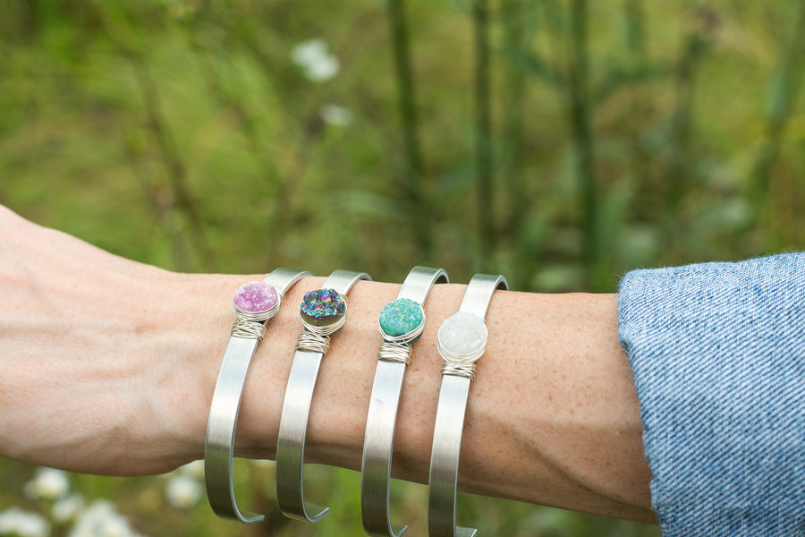 Druzy Geode Sterling Silver and Aluminum Cuff Bracelet