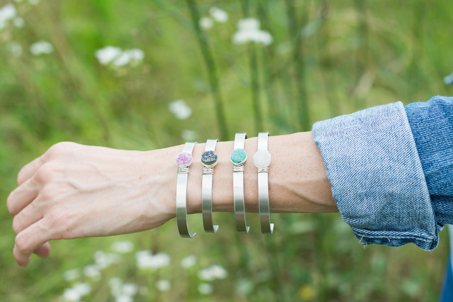 Druzy Geode Sterling Silver and Aluminum Cuff Bracelet