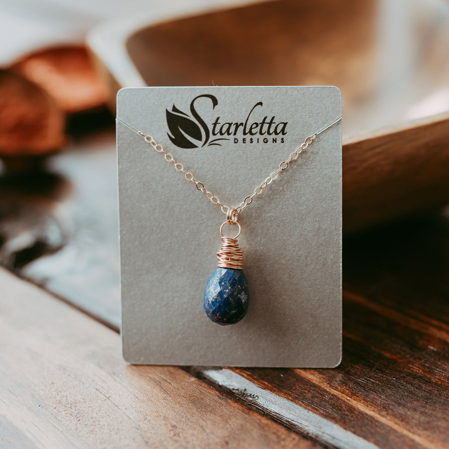 Blue Lapis Rose Gold Teardrop Necklace