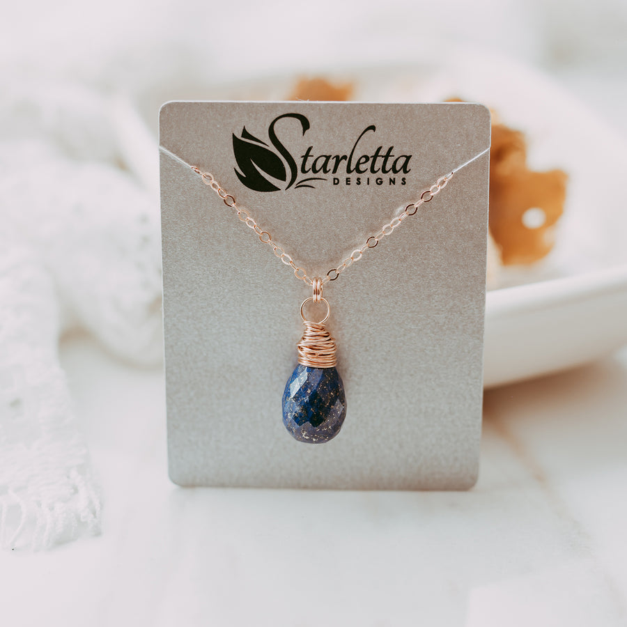 Blue Lapis Rose Gold Teardrop Necklace