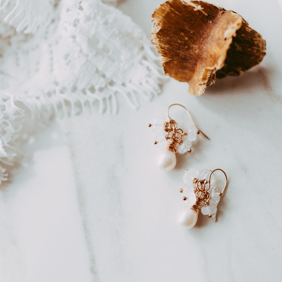 Rose Gold Pearl and Moonstone Earrings