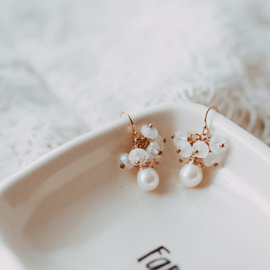 Rose Gold Pearl and Moonstone Earrings