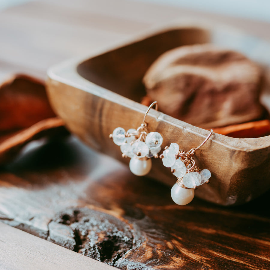 Rose Gold Pearl and Moonstone Earrings