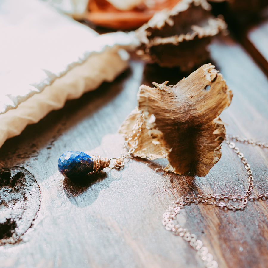 Blue Lapis Rose Gold Teardrop Necklace