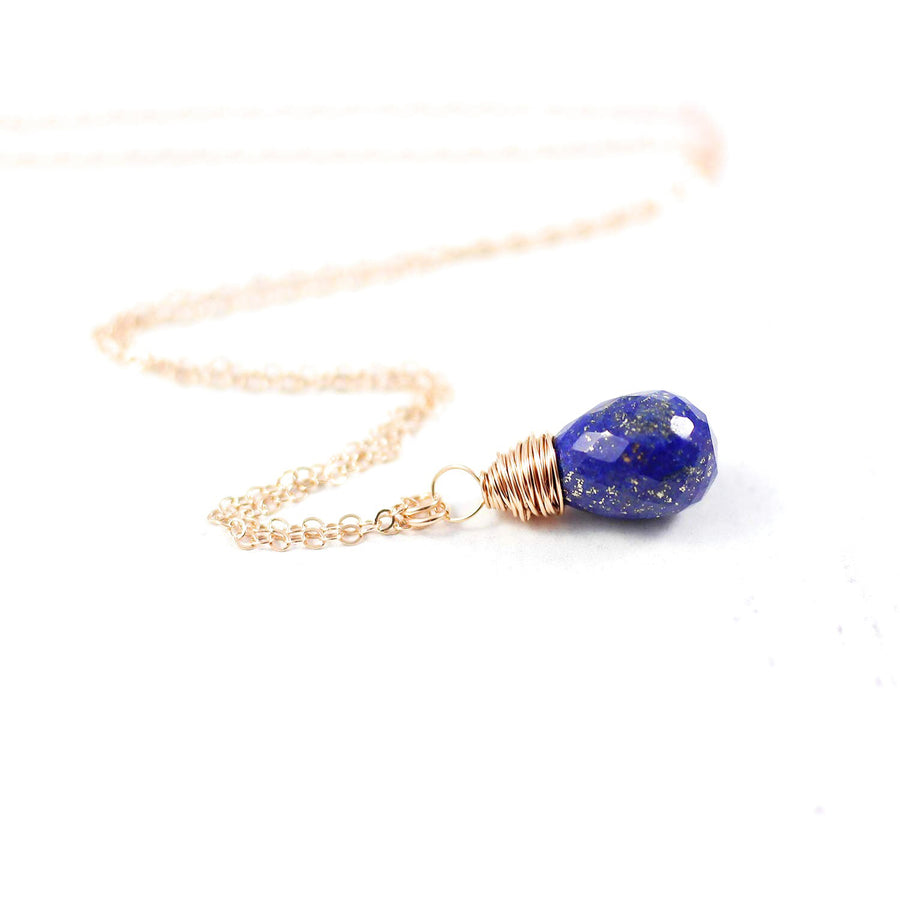 Blue Lapis Rose Gold Teardrop Necklace