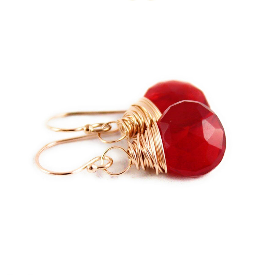 Apple Red Quartz Rose Gold Earrings