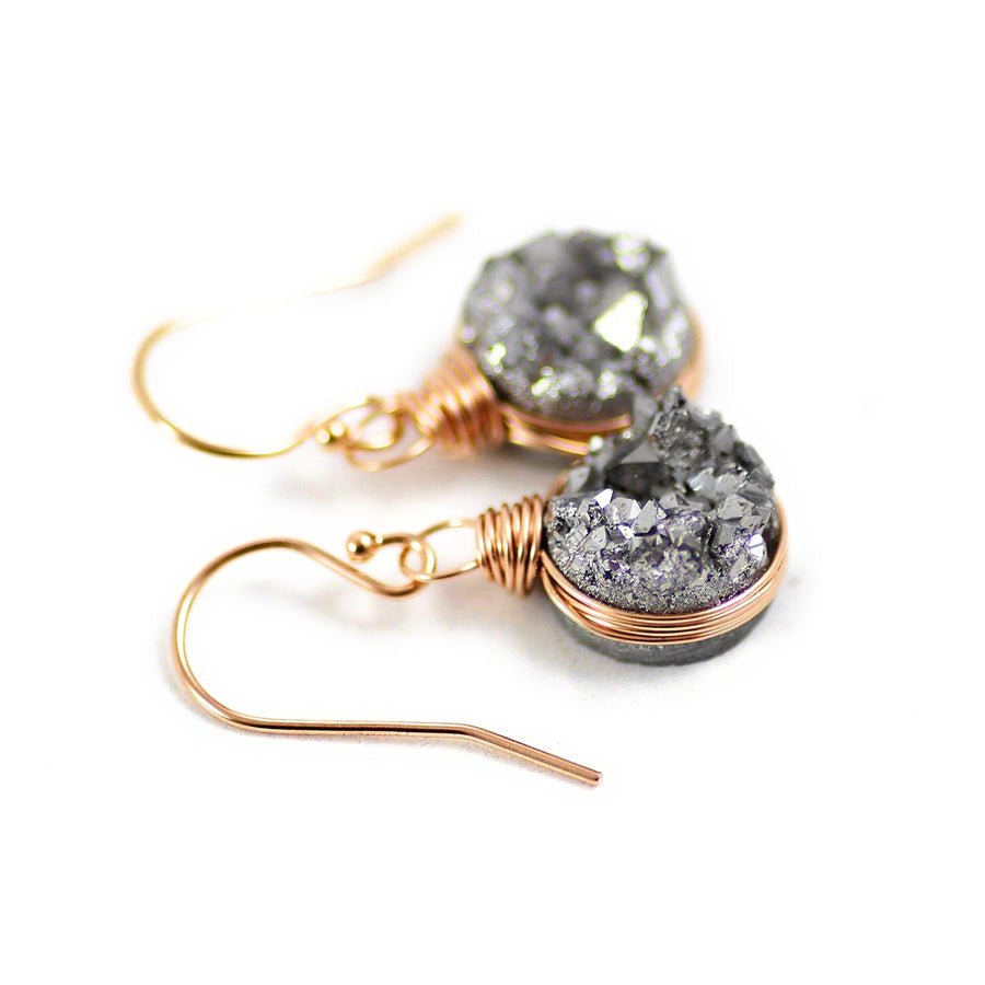 Rose Gold Druzy Geode Bridesmaid Dangle Earrings