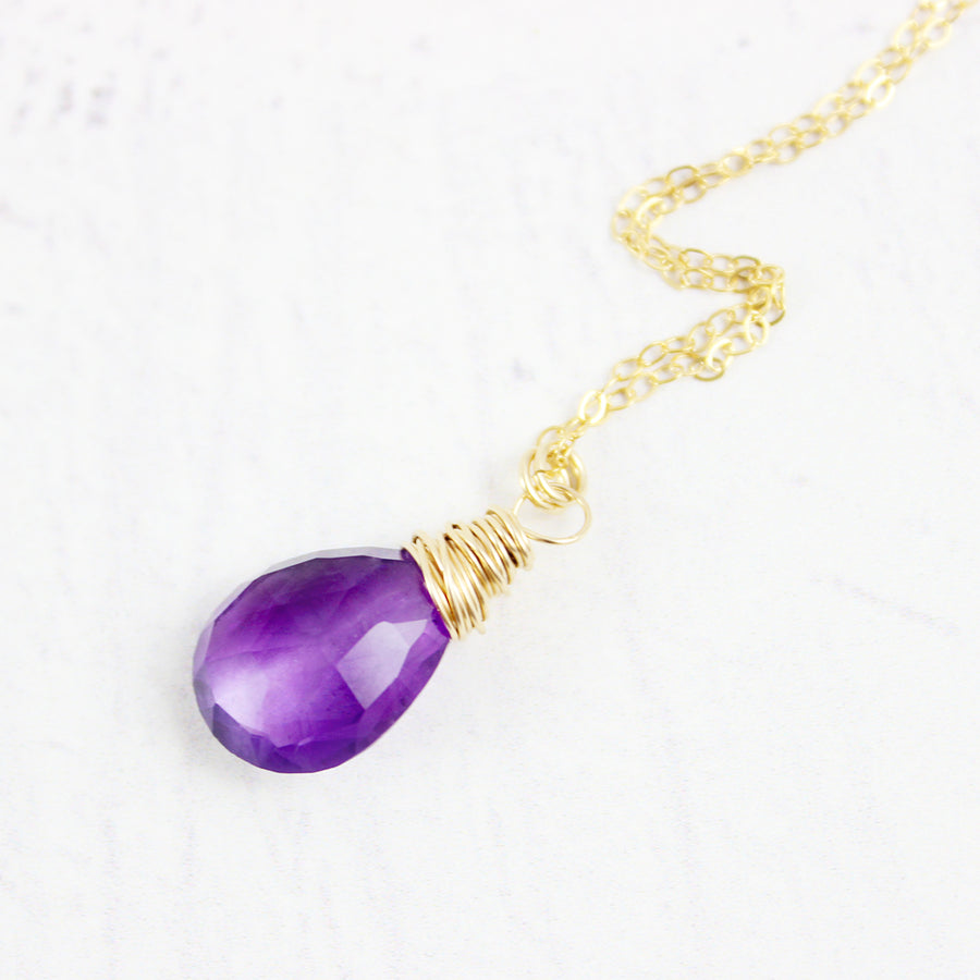 Purple Amethyst Gold Fill Gemstone Necklace