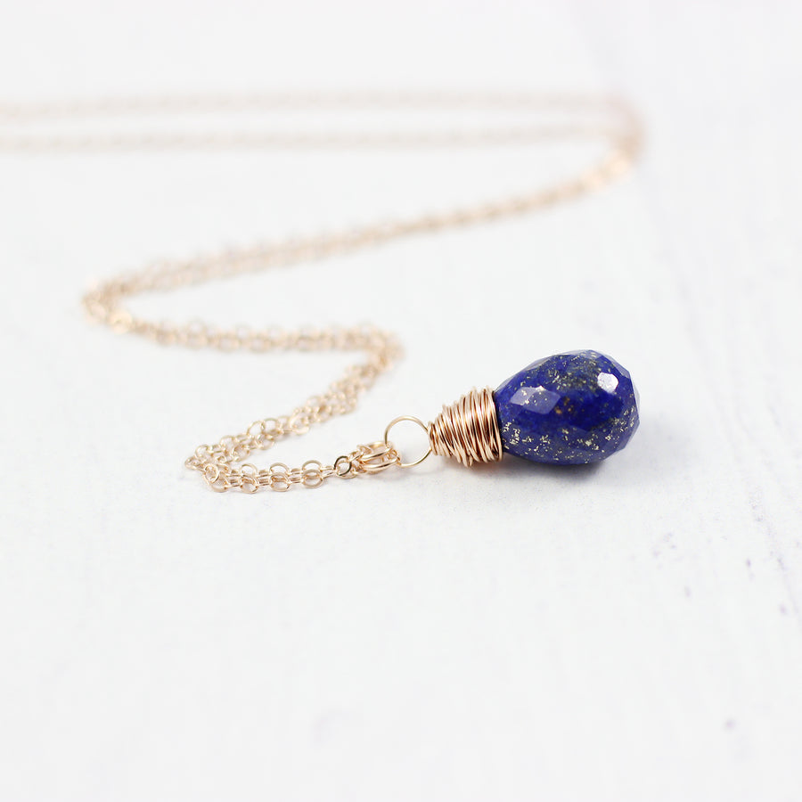 Blue Lapis Rose Gold Teardrop Necklace