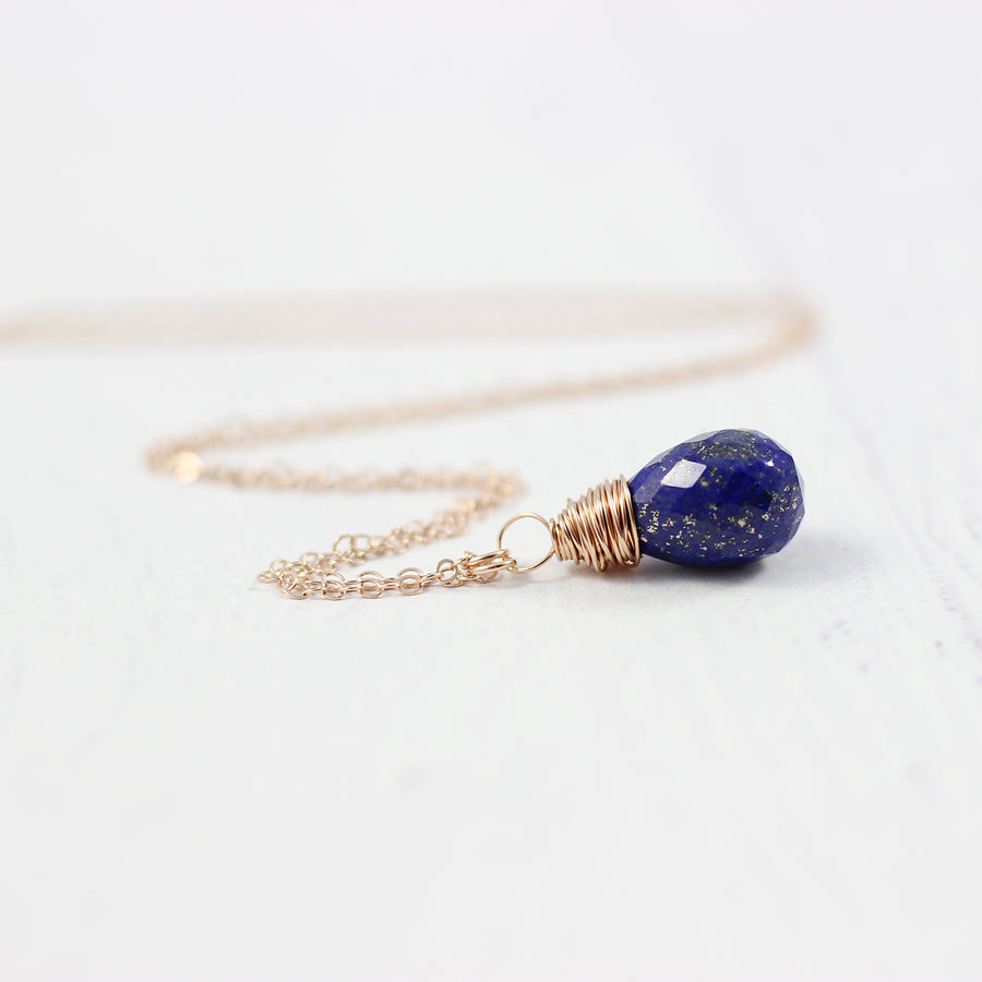 Blue Lapis Rose Gold Teardrop Necklace