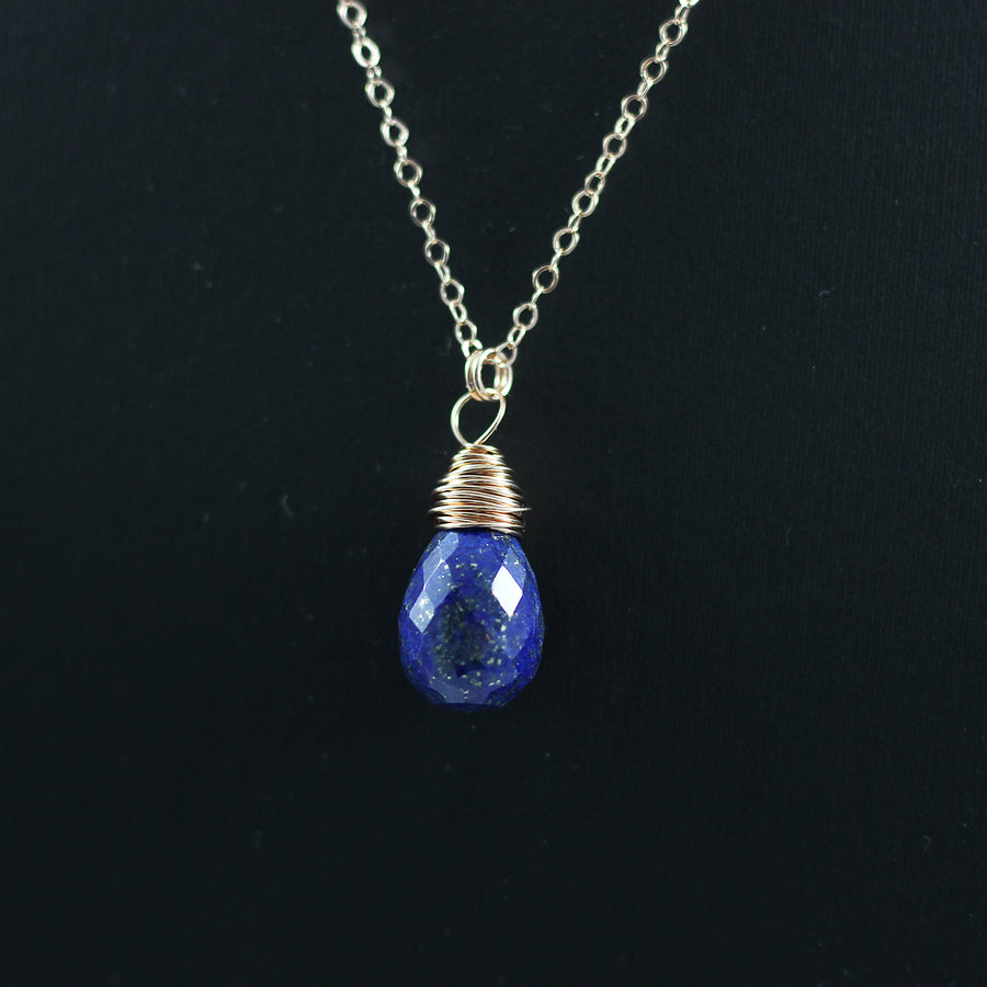 Blue Lapis Rose Gold Teardrop Necklace