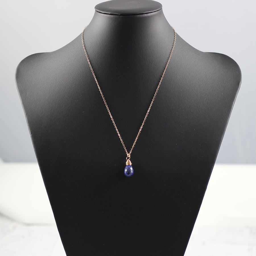 Blue Lapis Rose Gold Teardrop Necklace