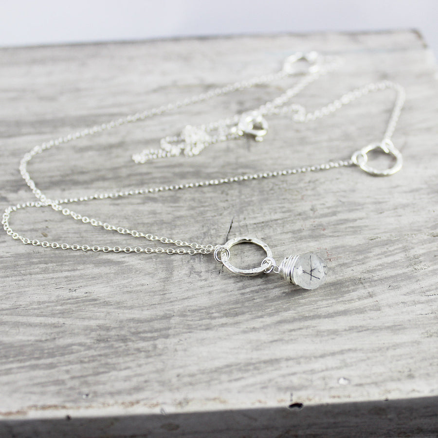 Long Sterling Silver Rutilated Quartz Necklace - As Worn on Chicago PD