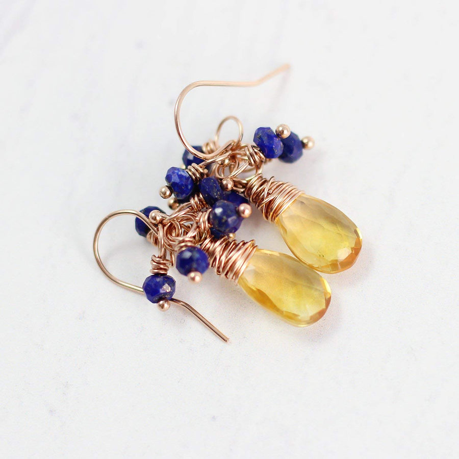 Yellow Citrine and Blue Lapis Rose Gold Gemstone 