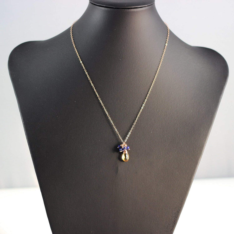 Yellow Citrine and Blue Lapis Rose Gold Gemstone