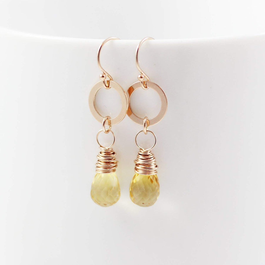 Yellow Citrine Teardrop Rose Gold Earrings