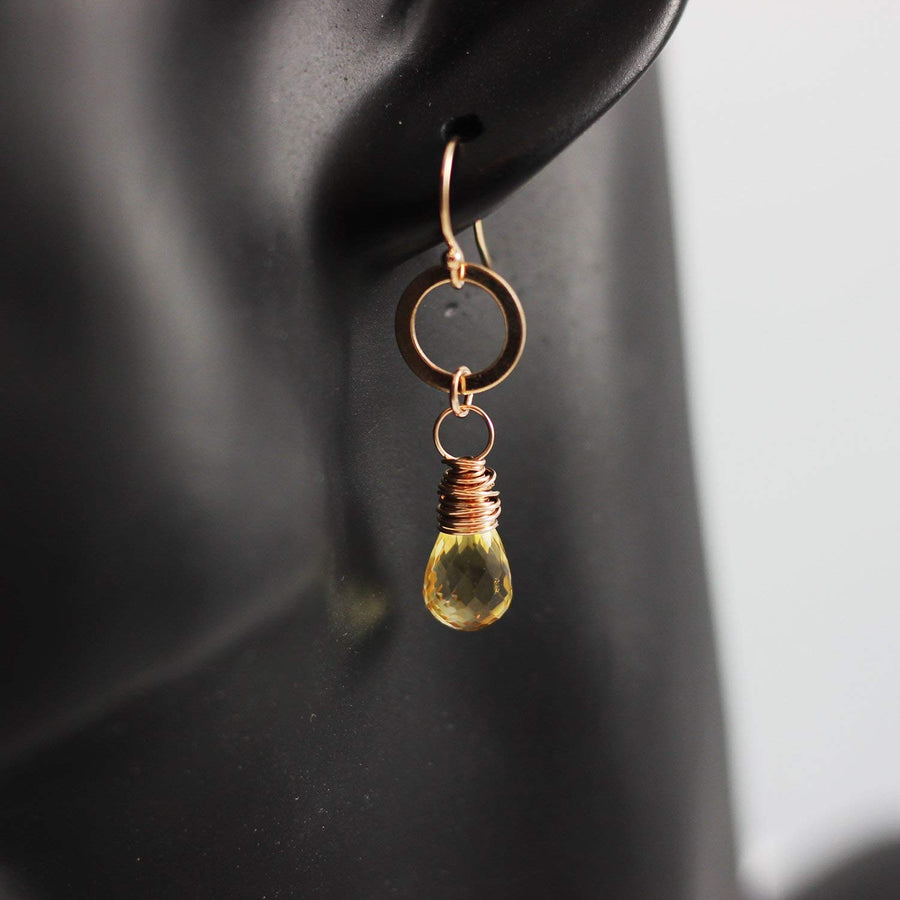 Yellow Citrine Teardrop Rose Gold Earrings