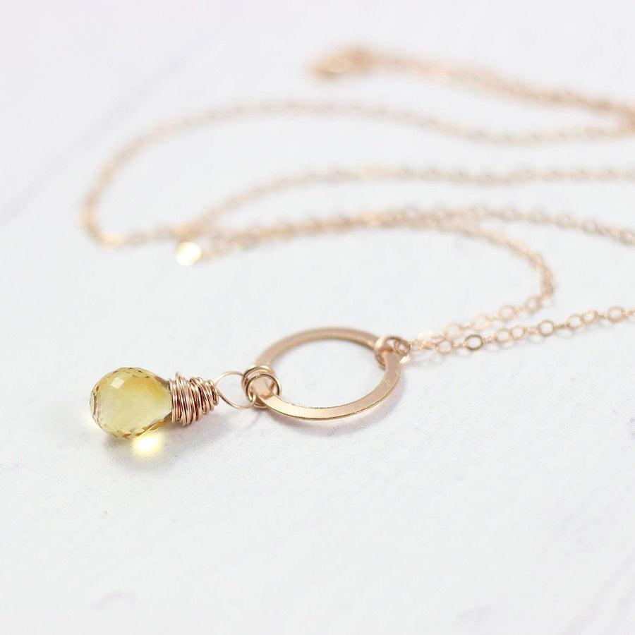 Yellow Citrine Teardrop Rose Gold Necklace