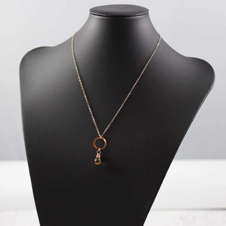 Yellow Citrine Teardrop Rose Gold Necklace