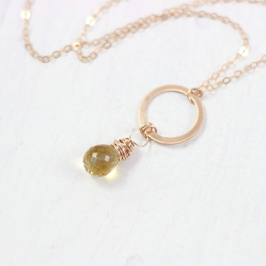 Yellow Citrine Teardrop Rose Gold Necklace